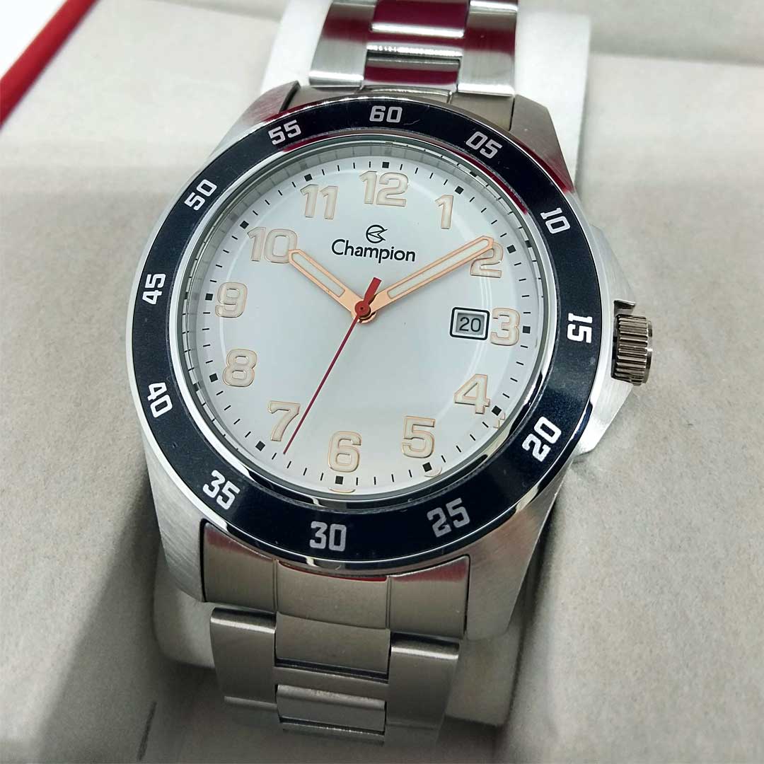 Relógio Champion Masculino Prata Fundo Branco - MSTIME RELÓGIOS