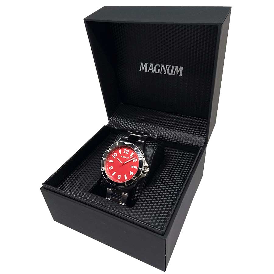 Relógio masculino Magnum prata MA35002V mostrador vermelho