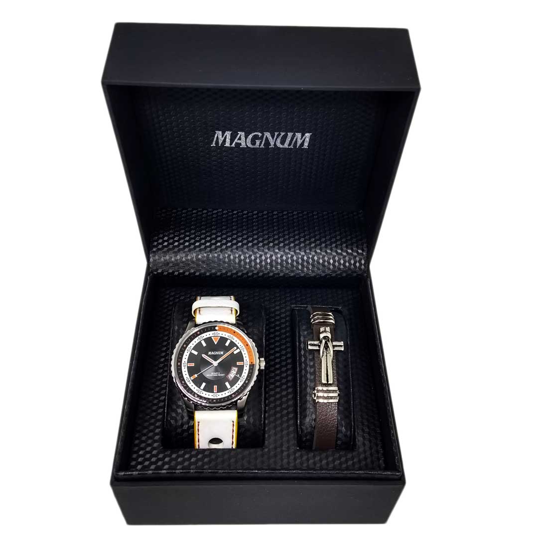 Relógio Magnum Masculino Pulseira Branca de Couro Estilo Esportivo - MSTIME  RELÓGIOS