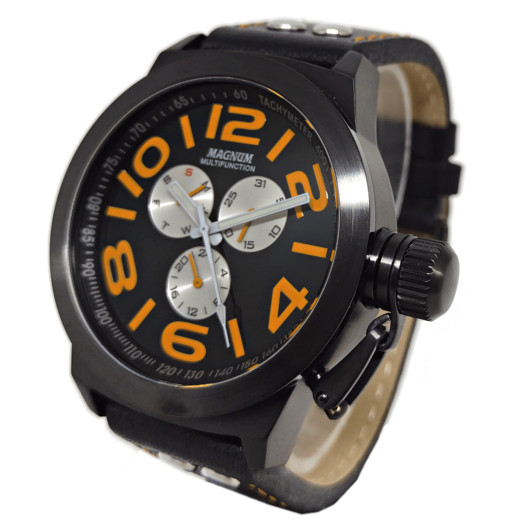 Relogio Magnum masculino pulseira de couro preto MA31560J - MSTIME