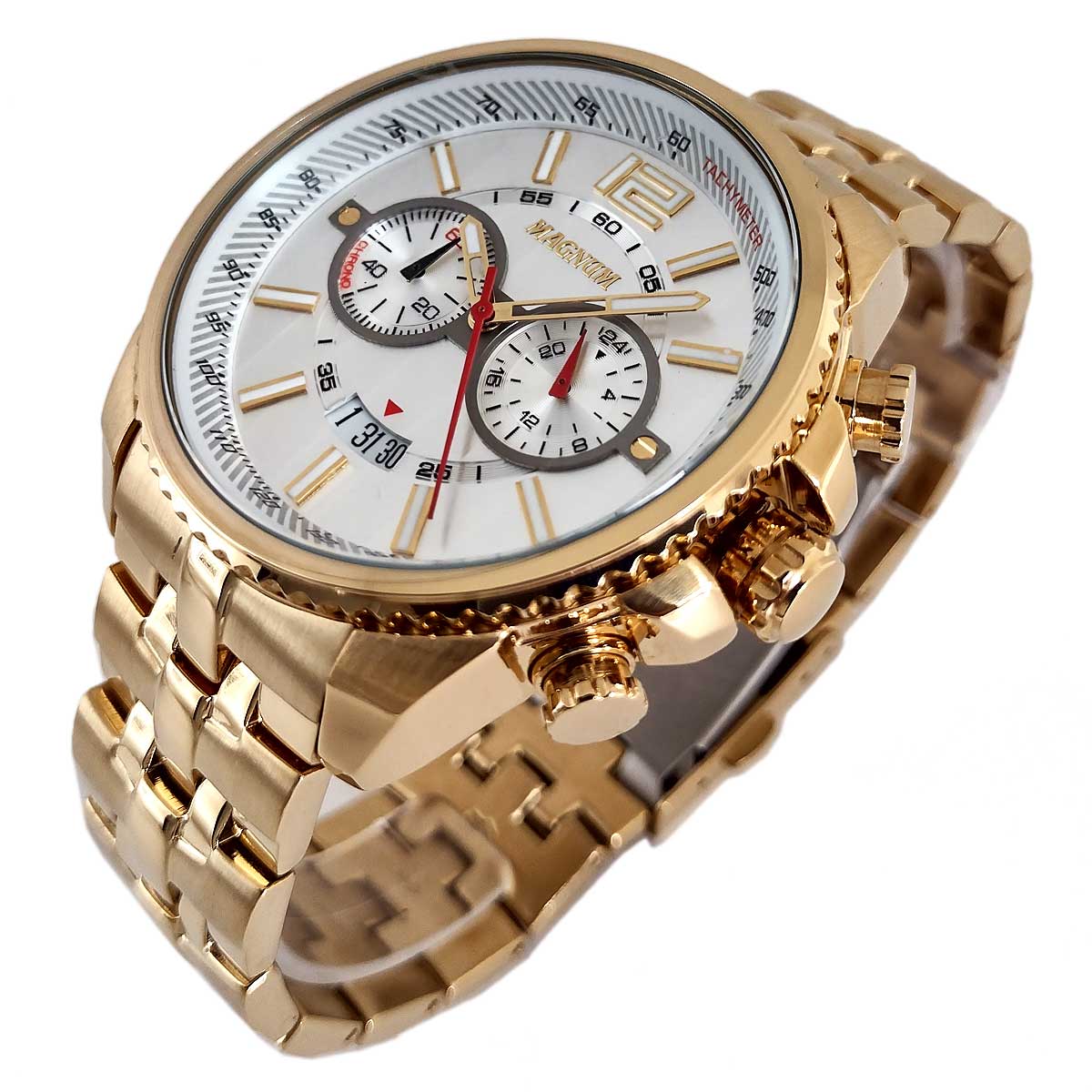 Relógio Magnum Analógico Masculino Dourado Pulseira de Couro