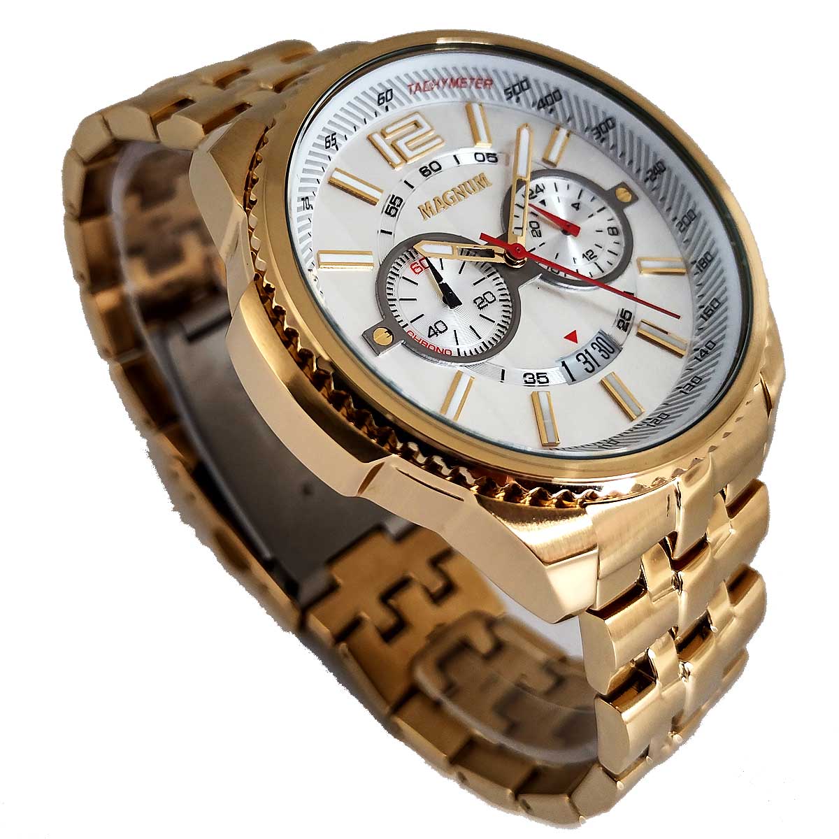 Relógio Magnum Analógico Masculino Dourado Pulseira de Couro