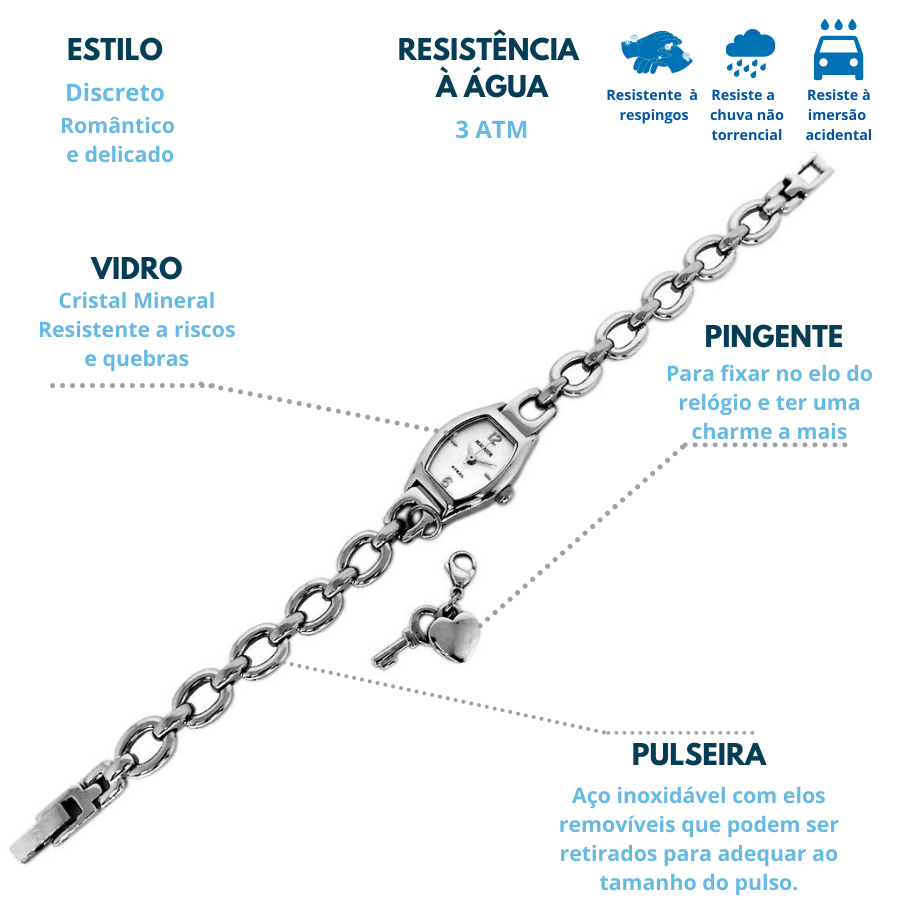 Relógio Pequeno Prata Feminino Magnum - MSTIME RELÓGIOS