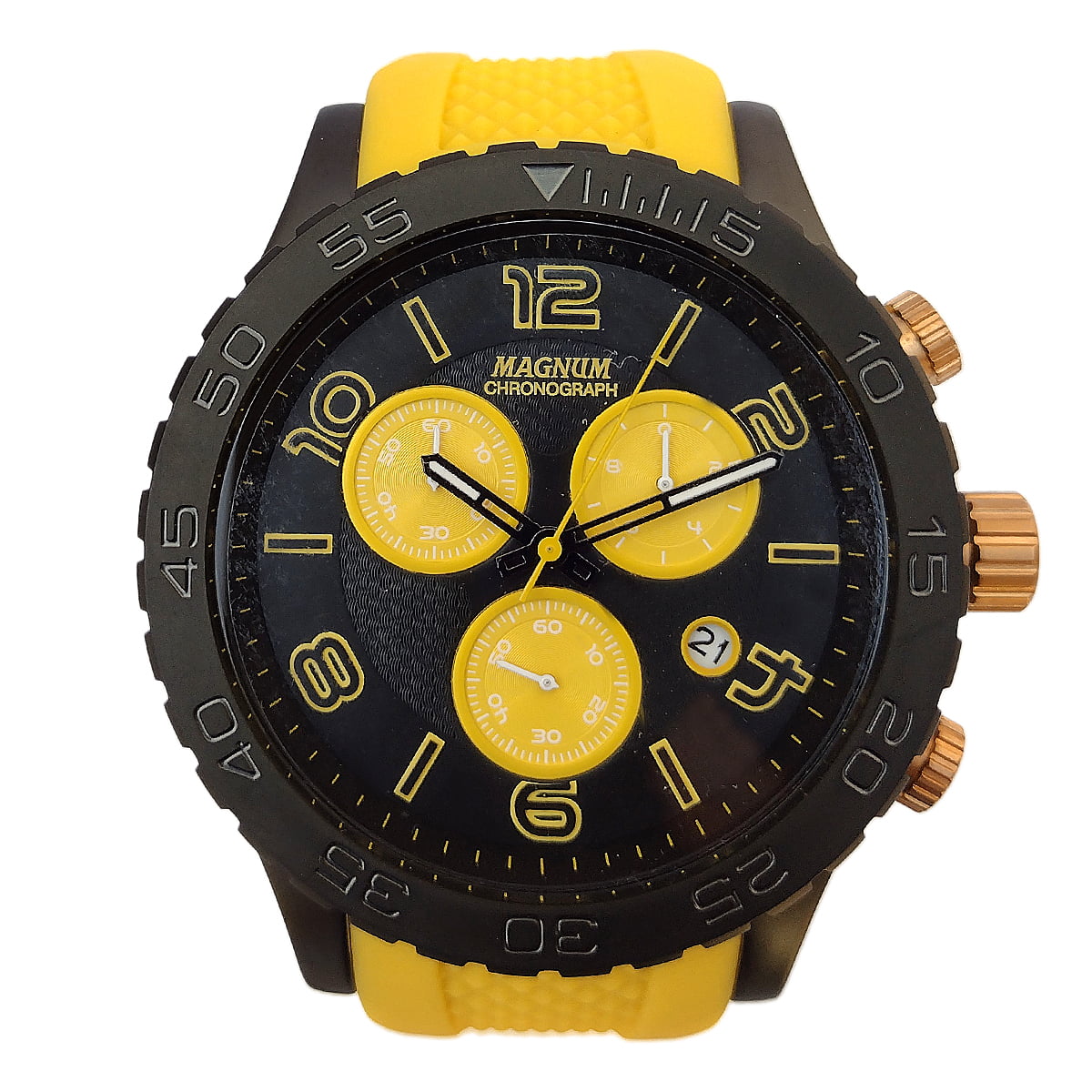 Relógio Masculino Dourado Magnum Pulseira De Couro Cor Da Correia