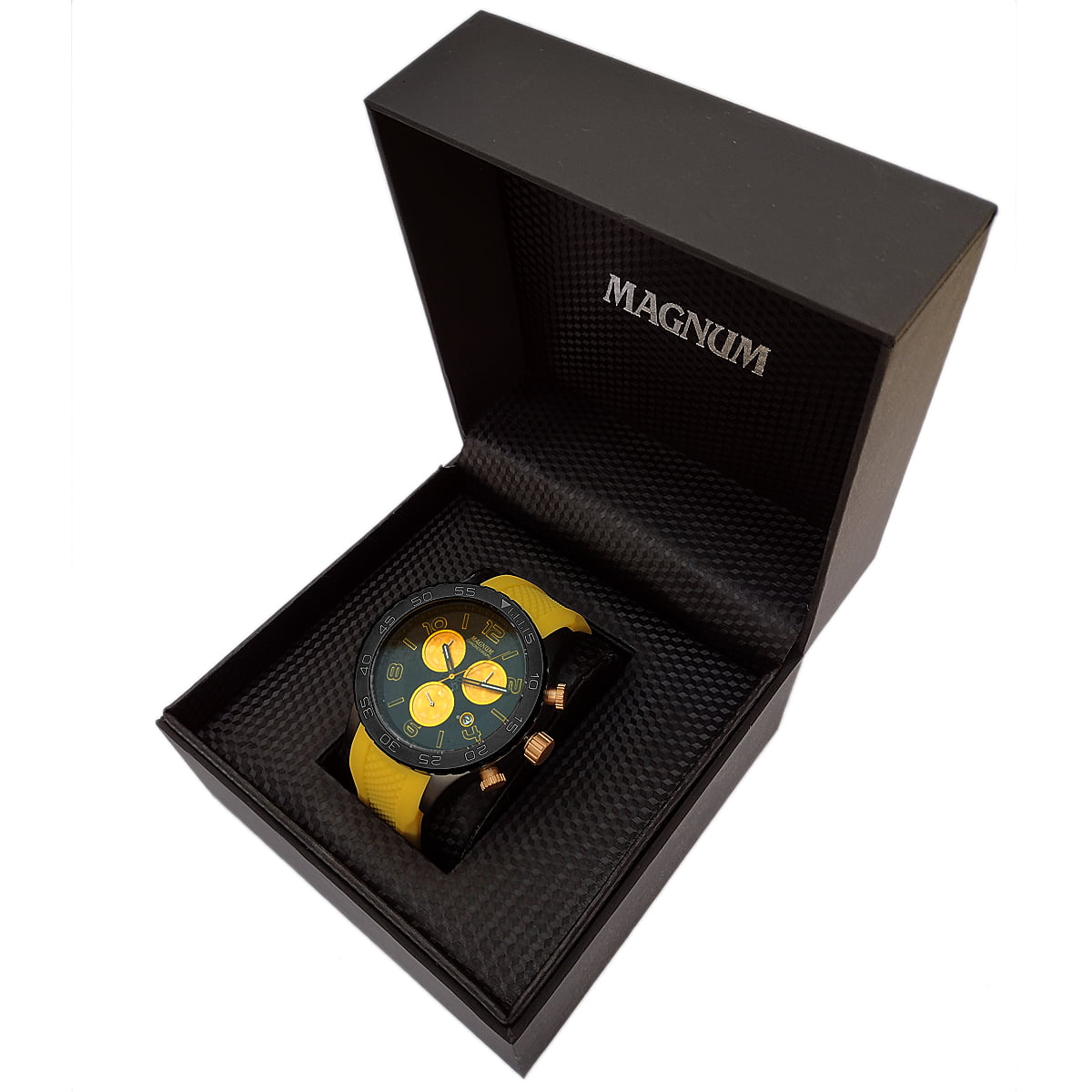 Relógio Magnum Masculino Dourado Analógico De Pulso Pulseira De Silicone  Preta Ma34683P na Americanas Empresas