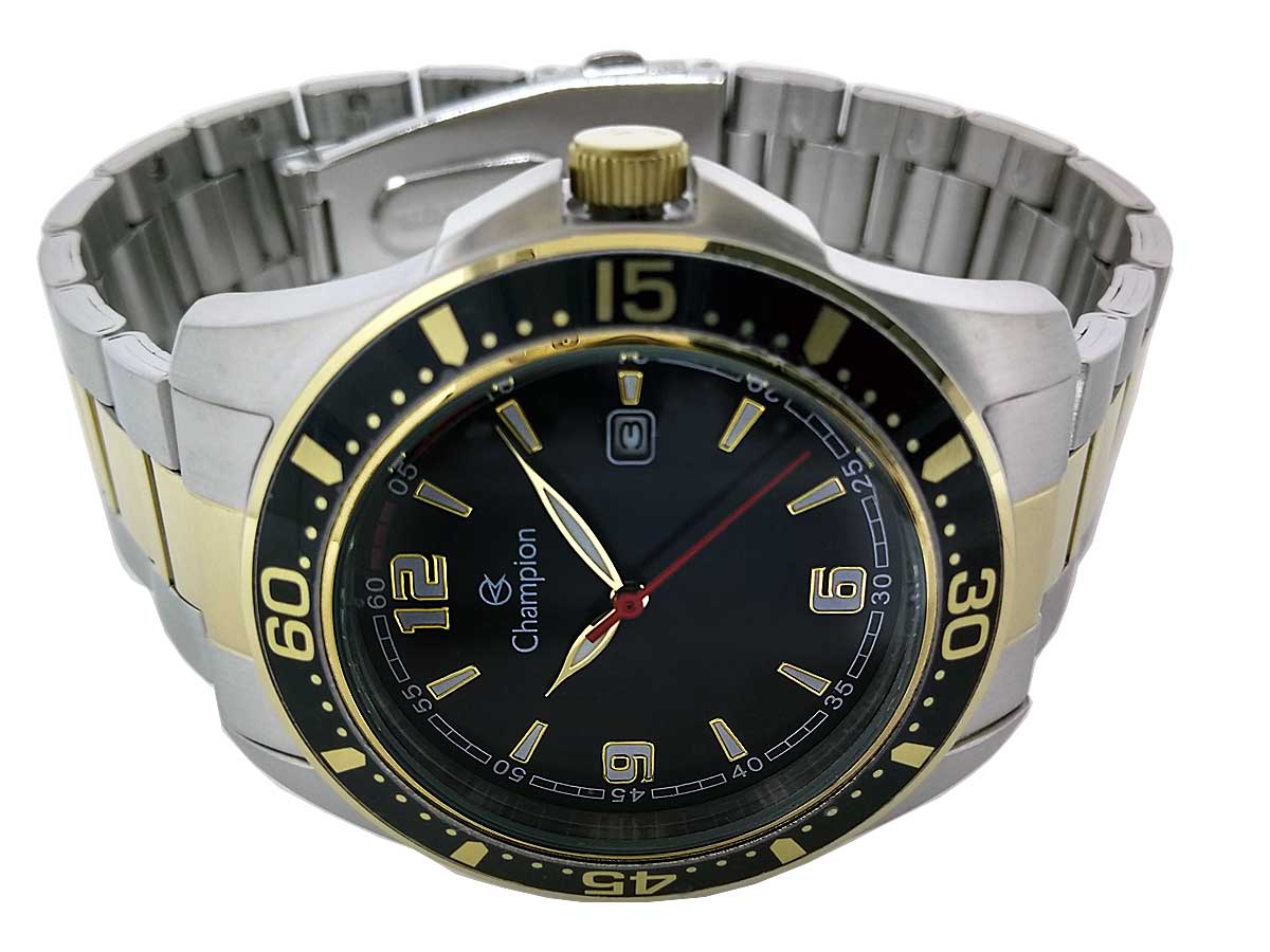 Relógio masculino prata e dourado pulseira de aço Champion CA30132P