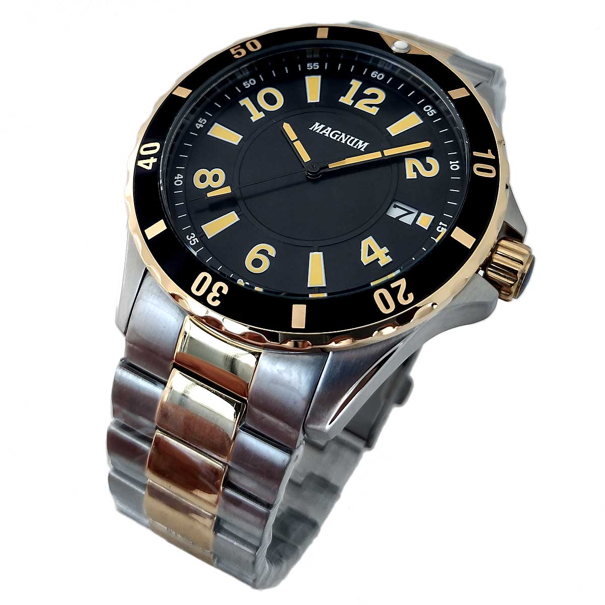 Relógio masculino prata e dourado pulseira de aço Champion CA30132P